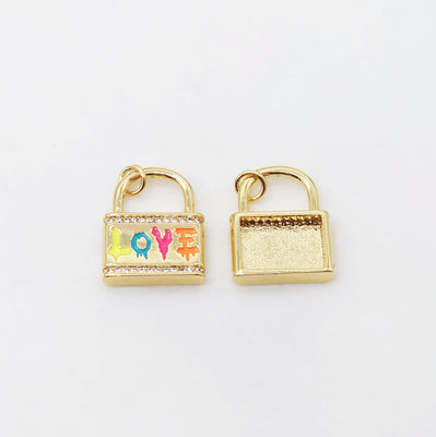Lock Charm, Enamel Love Lock Pendant, 18K Gold Plated, Necklace Bracelet Making Charms, Jewelry Findings S20497