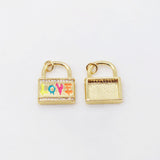 Lock Charm, Enamel Love Lock Pendant, 18K Gold Plated, Necklace Bracelet Making Charms, Jewelry Findings S20497