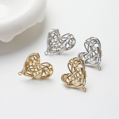 Irregular Heart Shape Earring Post, 14K Gold/Silver, S925 Silver Pin Nickel Free Earrings, Heart Ear Stud with Loop GE112