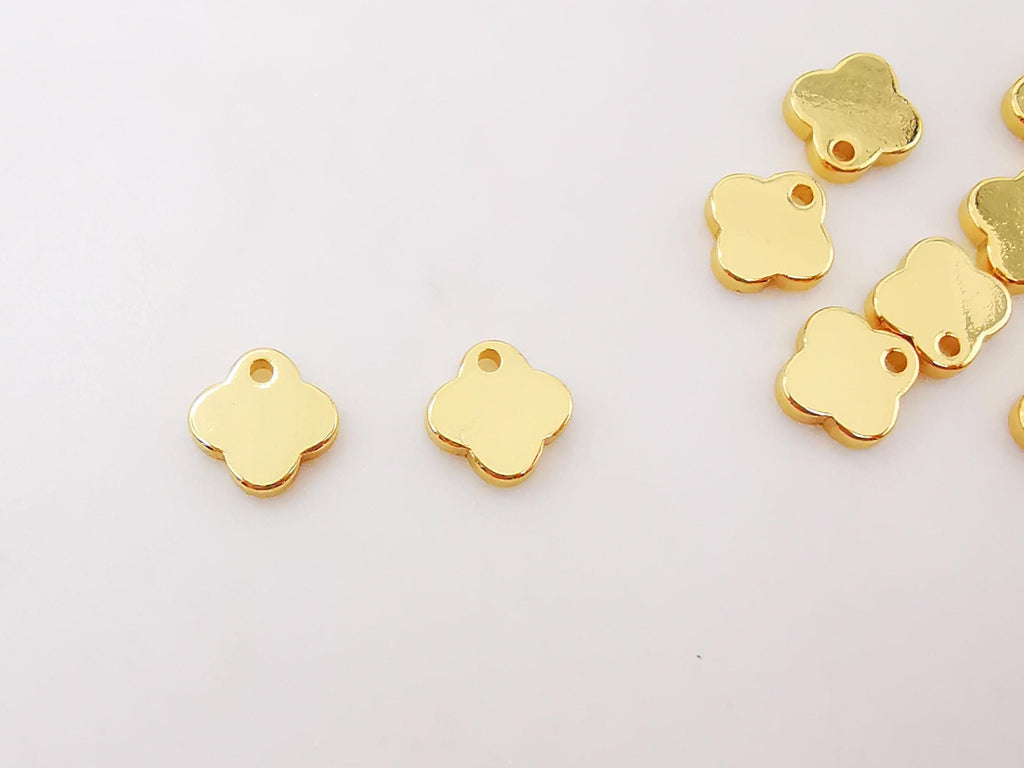 10PCS Four Leaf Clover Charms, 18K Shiny Gold Plated Charm, Lucky Charm, Bracelet Making Pendant, Jewelry Findings S327
