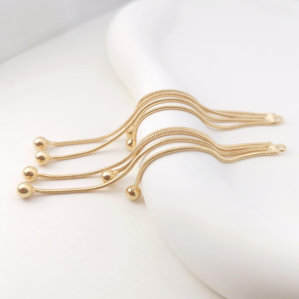 10pcs Gold Chain Tassel Pendant, Gold Beads Snake Chain Charm, 18K Gold Plated Earring Chain Pendant, Earring Findings ZX086