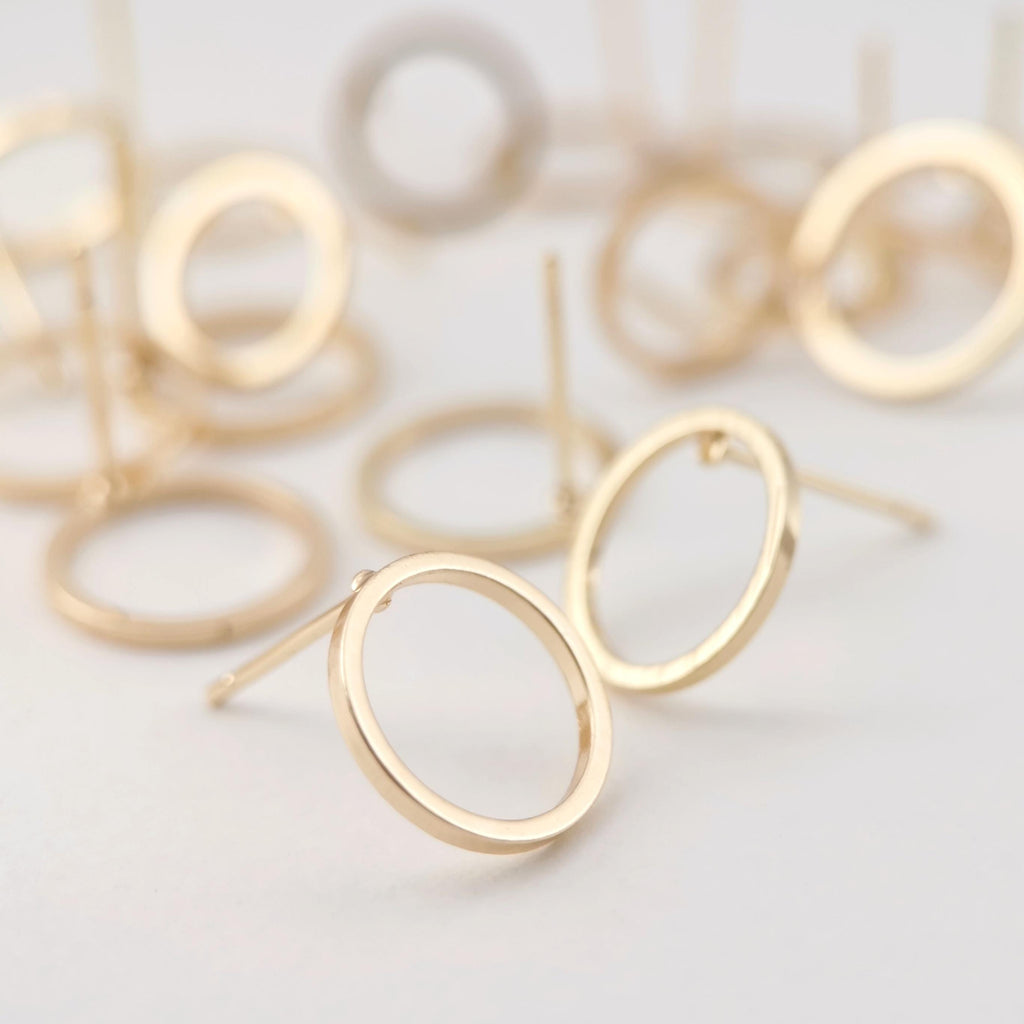 4pcs 14K Gold Round Post With Loop, Openwork Round Stud Earring Nickel Free, 10mm, 12mm, Hypoallergenic Earring Findings Z076