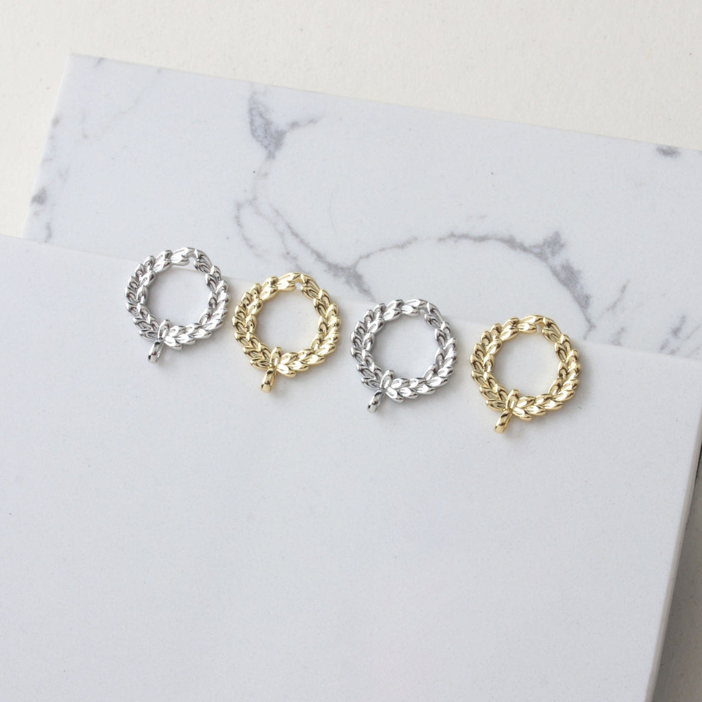 أقراط أذن من الفضة الإسترليني عيار 925، مصنوعة من الذهب/الفضة، خالية من النيكل، بتصميم مفتوح على شكل ورقة شجر مع حلقة، JJ021