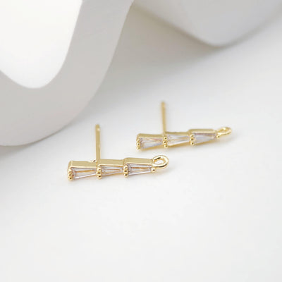 أقراط أذن مستطيلة أنيقة من الزركونيا المكعبة، عمود مطلي بالذهب مع حلقة، أداة يدوية للعثور على الأقراط، لوازم صنع الأقراط بنفسك D0246