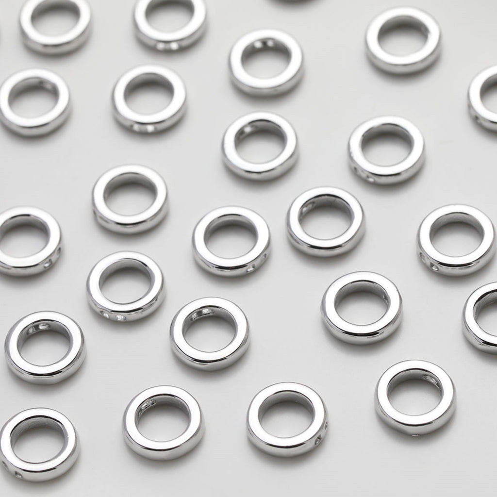 Gold Plated Circle Pendant , 9mm, 2 holes, Nickel Free Circle Charm, Circle Connectors, DIY Jewelry Making Findings GZ510