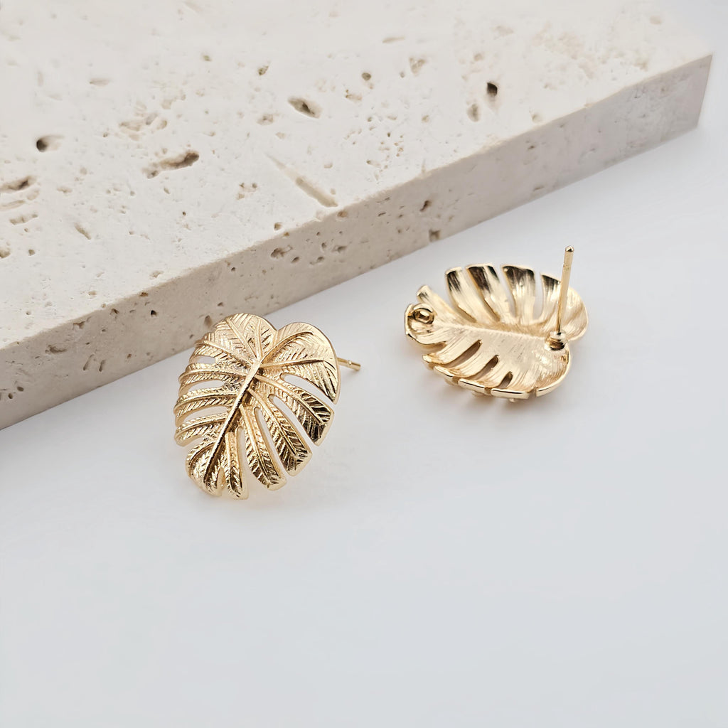 Gold Leaf  Earring Post With Loop, Nickel Free Earrings, Ear Stud Loop, Hypoallergenic Earring Findings ZX308