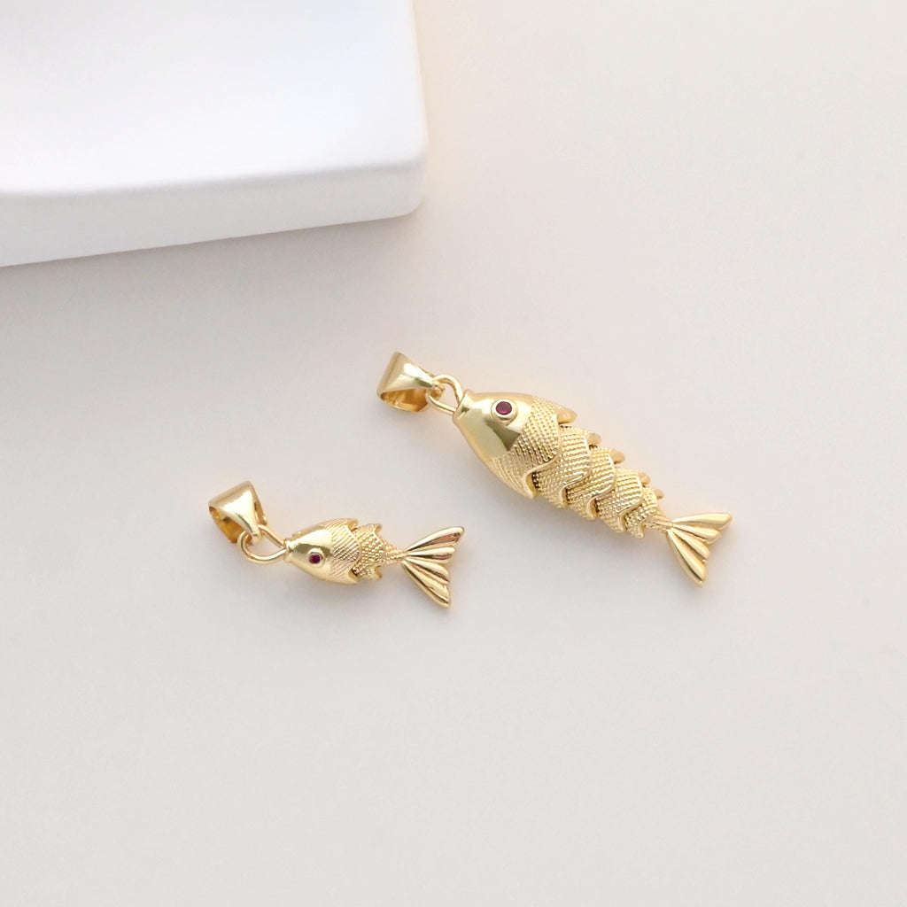 Dijes de pez dorado, dijes chapados en oro de 18 quilates, colgante de espina de pez, dijes para collar, accesorios de joyería S1328