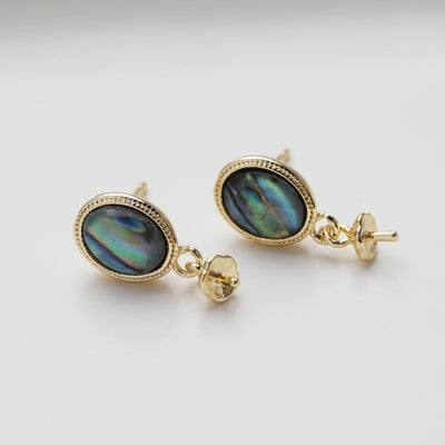 Oval Shape Post Earring, S925 Silver Ear Pin Nickel Free, MOP, Ear Stud with Peg Bail Caps for Half Drilled Earring Findings GZ502