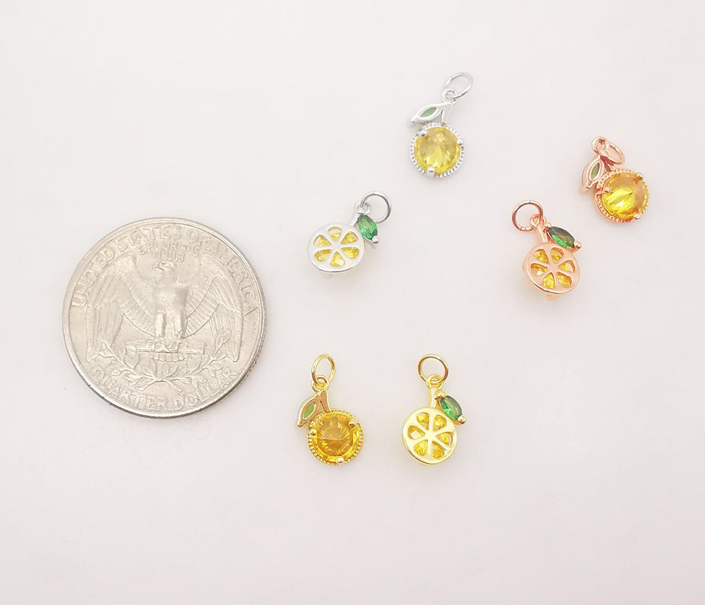 10PCS 6x10mm Lemon Charms, 18K Gold Plated Cubic Pave Charms, Fruit Pendant,  Necklace charms, Jewelry Findings S611