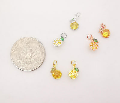 10PCS 6x10mm Lemon Charms, 18K Gold Plated Cubic Pave Charms, Fruit Pendant,  Necklace charms, Jewelry Findings S611