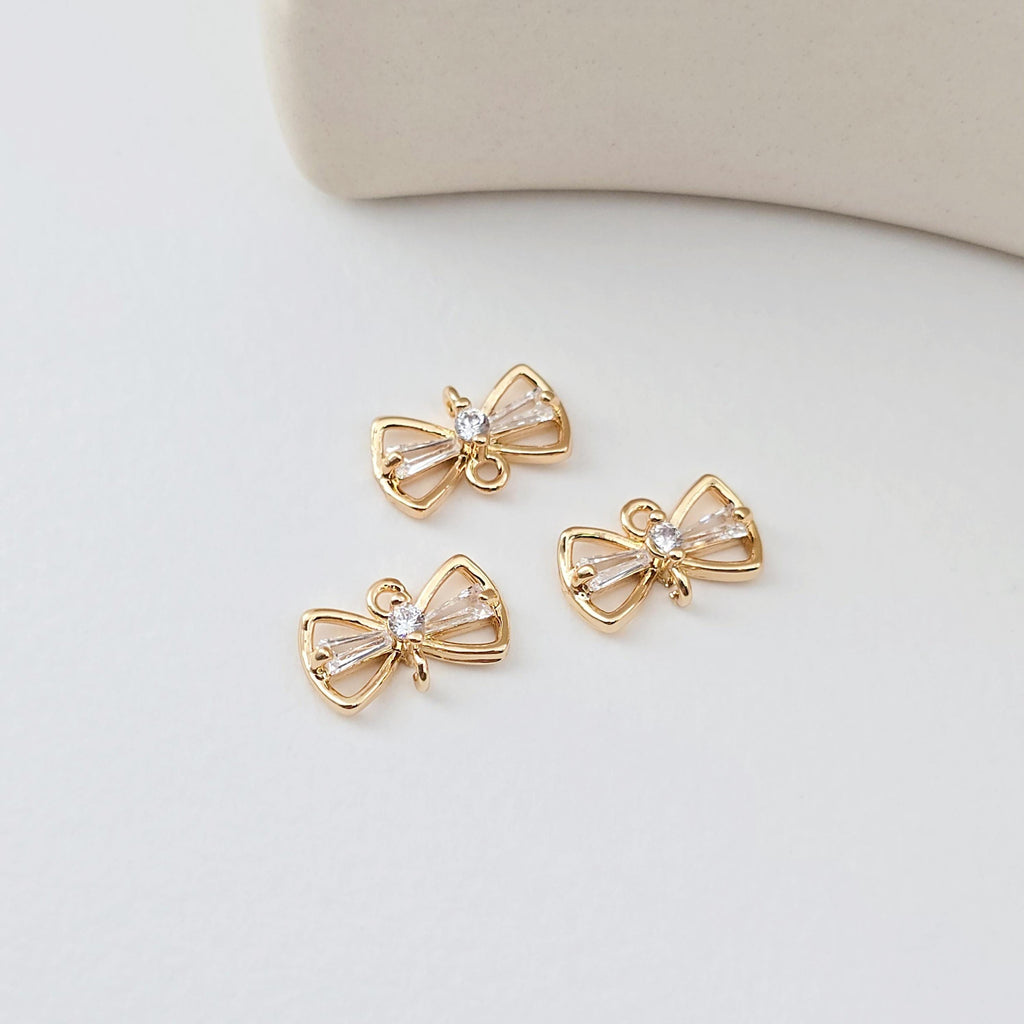 10pcs CZ Pave Bow Tie Connector, Cubic Pendant, Earring Connectors, Real Gold Plated Brass Earring Charms, Jewelry Findings D0294