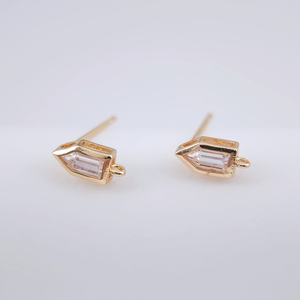 Postes de aretes de circonita hexagonal, aretes orgánicos de oro con aro, alfiler de plata S925, fornitura de aretes hecha a mano, suministros para aretes DIY ZX232