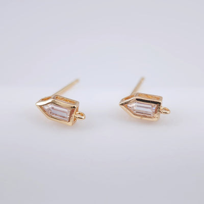 Hexagon Zircon Earring Posts, Gold Organic Earring Studs with Loop,S925 Silver Pin, Handmade Earring Finding, DIY Earring Supplies ZX232