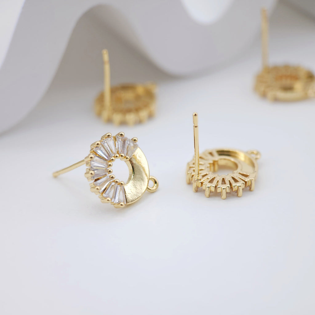 أقراط دائرية من الزركونيا المكعبة، عمود ذهبي مع حلقة، مضاد للحساسية، نتائج الأقراط، لوازم صنع الأقراط يدويًا D0039