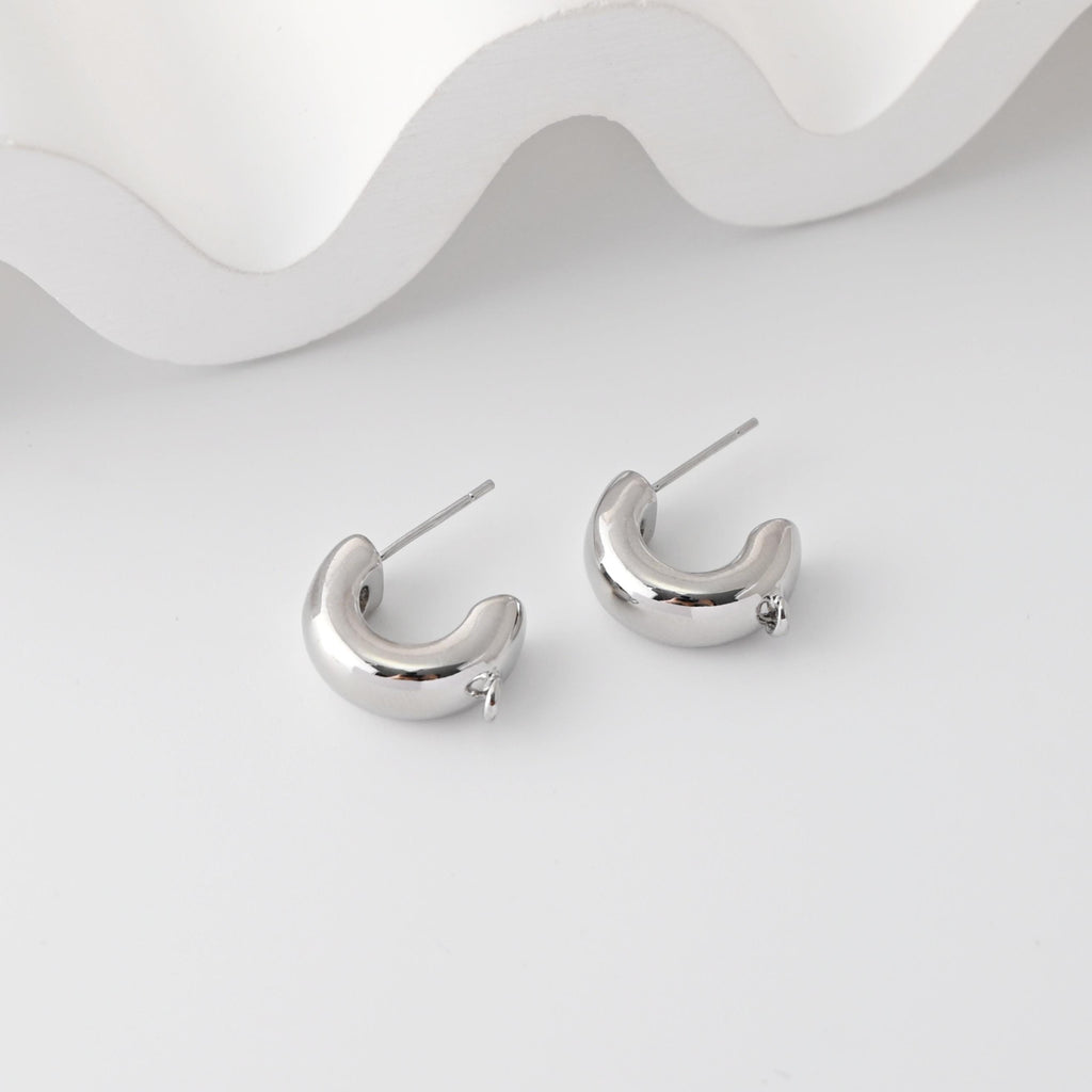 C Shape Earrings Post With Loop, 18K Gold Plated, Nickel Free, S925 Silver Pin, Ear Stud Hypoallergenic Earring Findings D0366