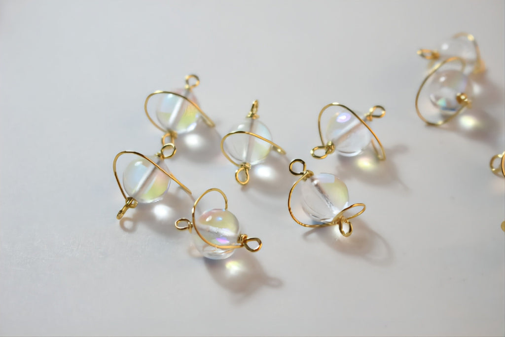 Danity Planet Connector with loops, 14K Gold Plated Handmade Earring Findings, 20x17mm Jewelry Findings JH010