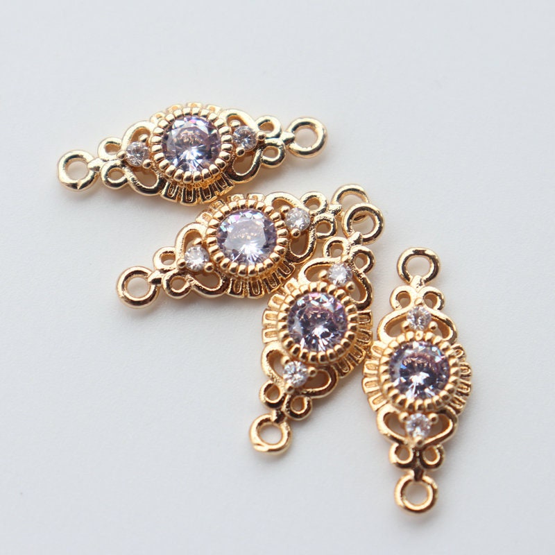 2pcs CZ Pave Boho Connector, Cubic Zircon Crystal Pendant, Bracelet Necklace Pendant, 14K Real Gold Plated, Jewelry Findings JY090-F027