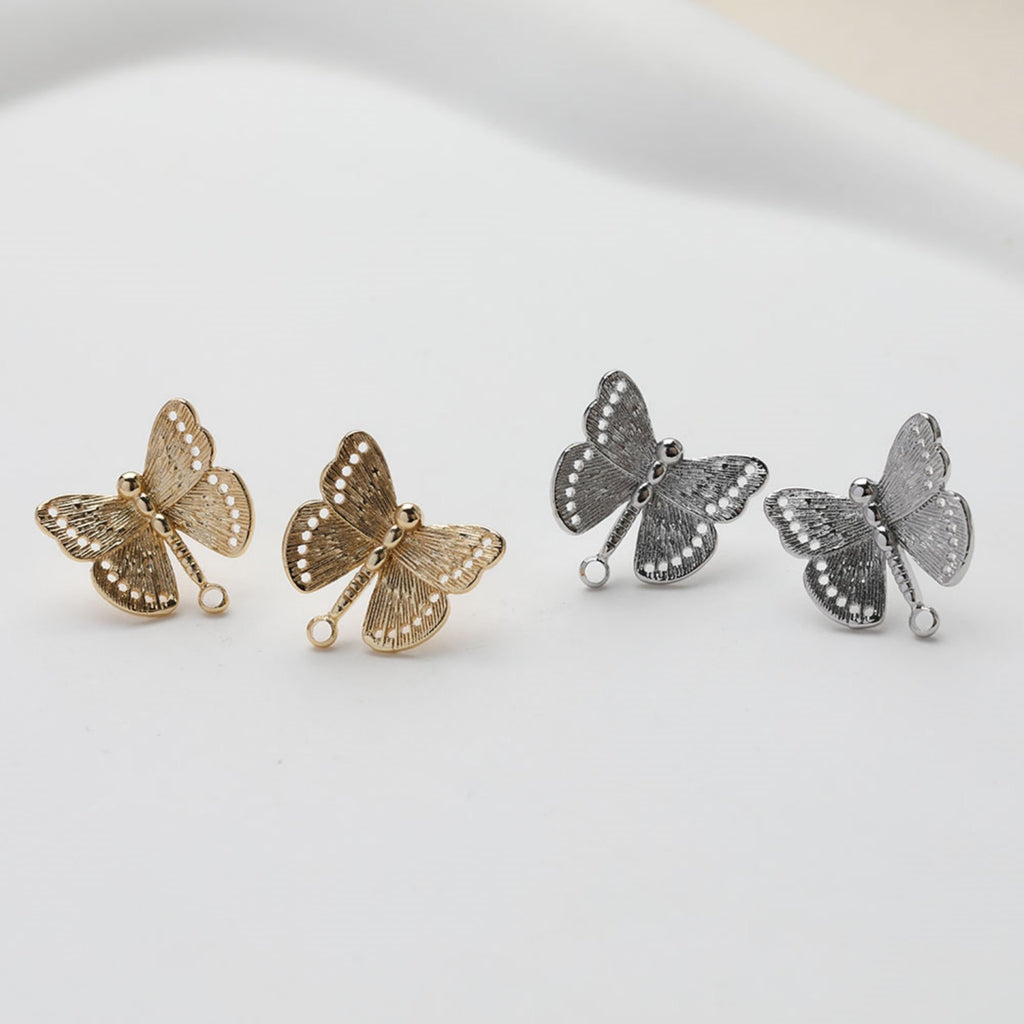 Butterfly Ear Post with loop, S925 Silver Ear Pin, Nickel Free, 14K Gold/Silver Plated Stud Earring Finding GE124