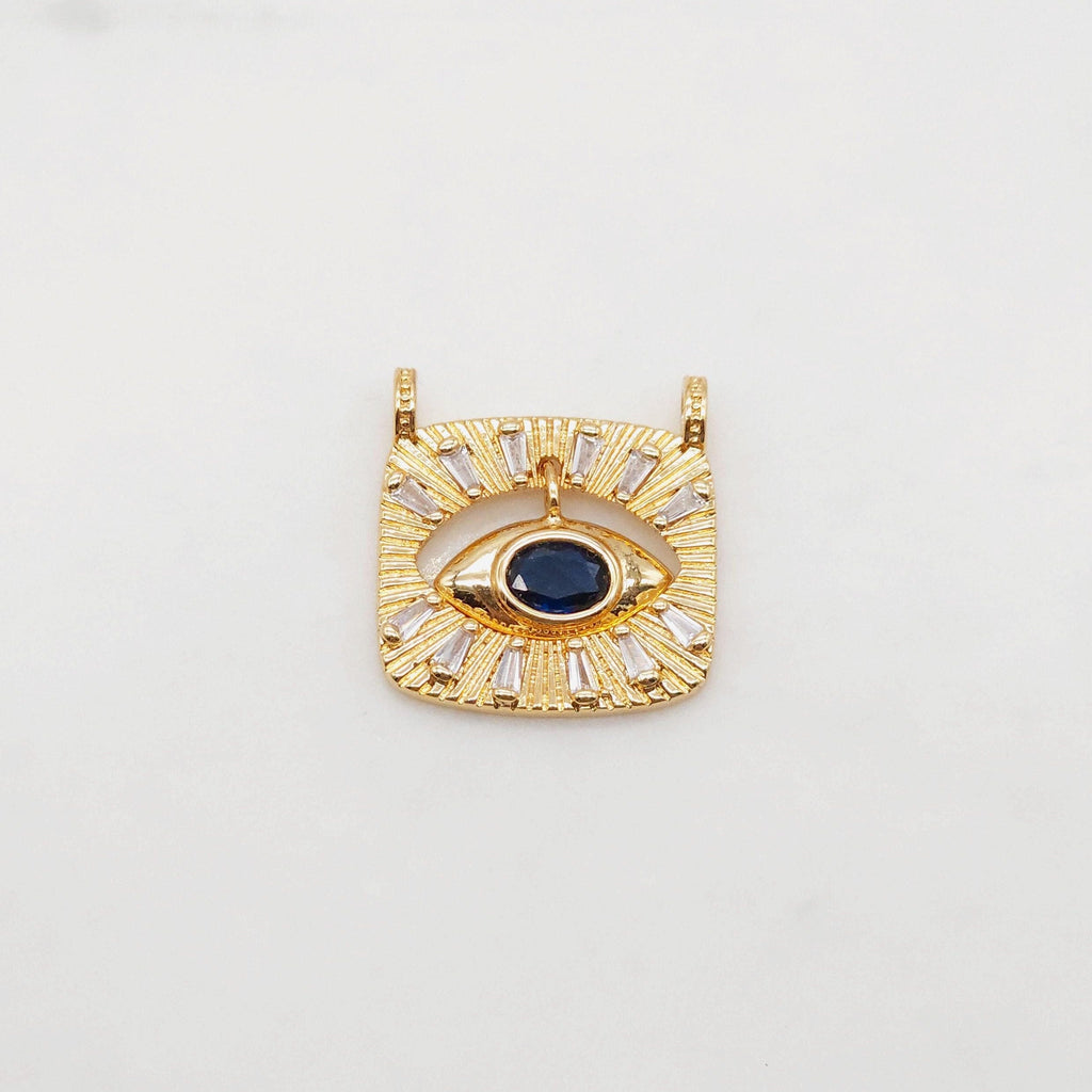 Rectangular Evil Eye Charm, 18K Gold Plated,  Pave CZ Eye Pendant, 22.8x22mm, Necklace Making Charm, Jewelry Findings S20380