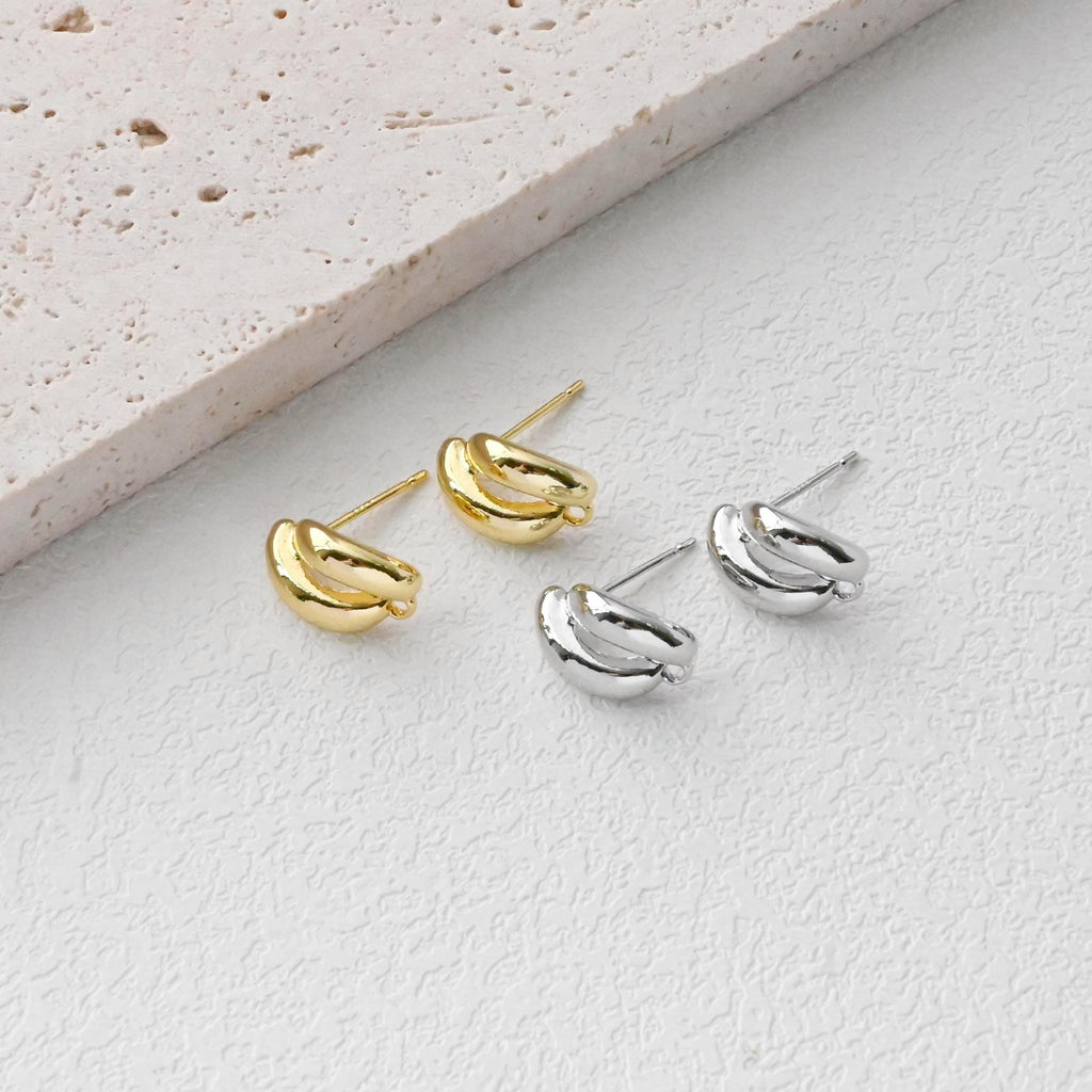 C Shape Ear Post, Nickel Free, S925 Silver Pin, 14*9.6mm, 18K Gold Plated Stud Earring Finding D0441