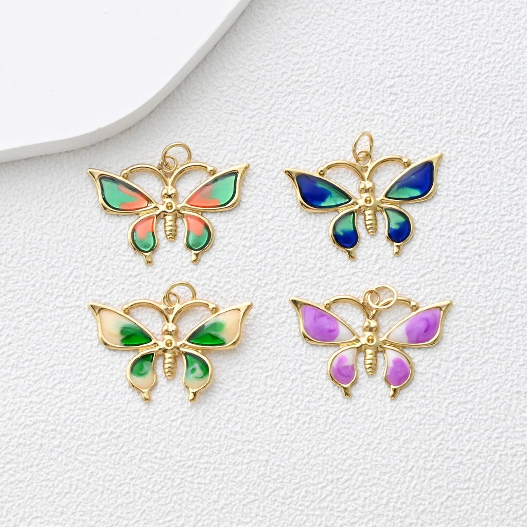 Enamel Butterfly Dangle Pendants, 18K Gold Plated Enamel Butterfly Pendant, Earring Making Charm, Jewelry Findings S1361