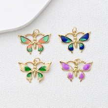 Load image into Gallery viewer, Enamel Butterfly Dangle Pendants, 18K Gold Plated Enamel Butterfly Pendant, Earring Making Charm, Jewelry Findings S1361