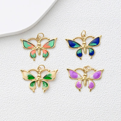 Enamel Butterfly Dangle Pendants, 18K Gold Plated Enamel Butterfly Pendant, Earring Making Charm, Jewelry Findings S1361