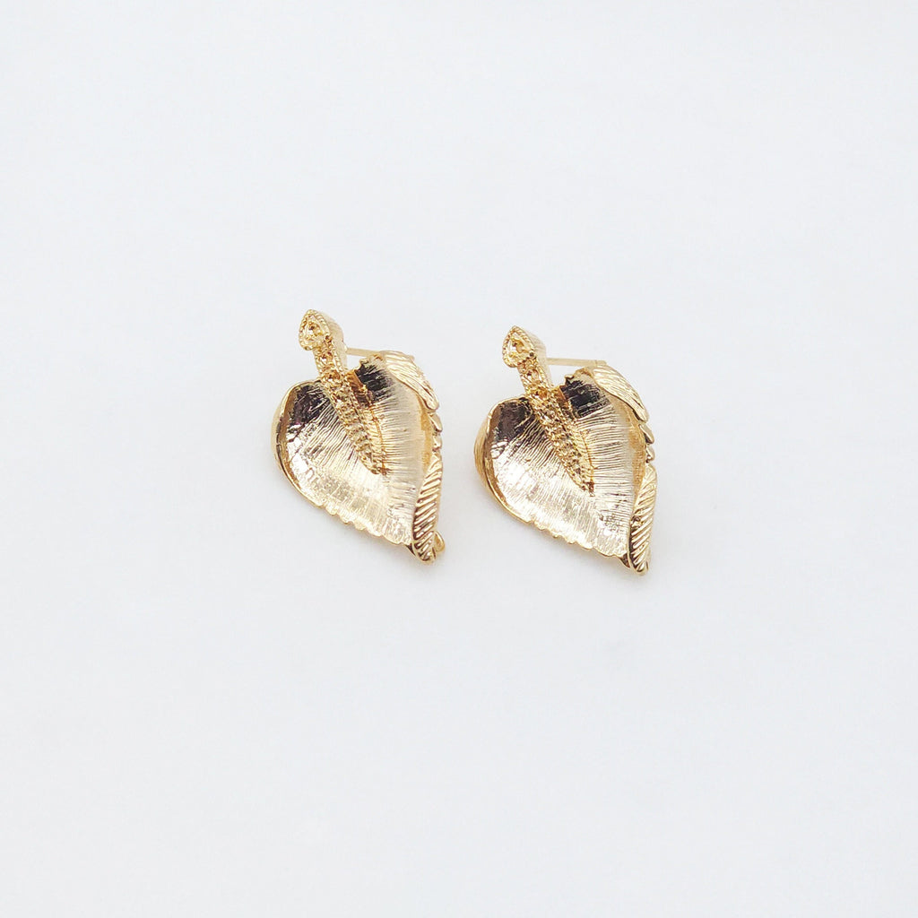10pcs Gold Leaf  Earring Post With Loop, Nickel Free Earrings, Ear Stud Loop, Hypoallergenic Earring Findings ZX114