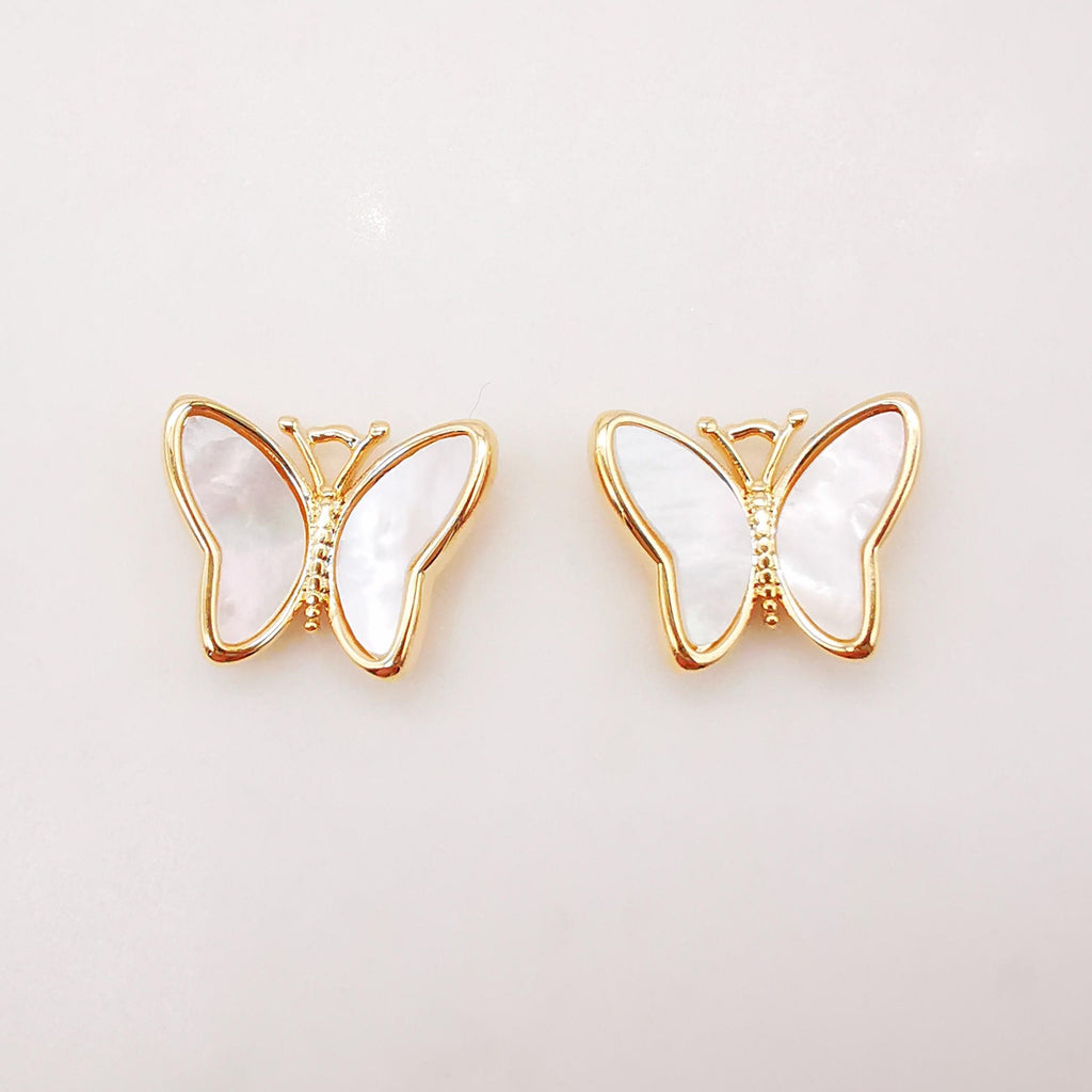 Dainty Butterfly Charm, Mother of Pearl Charm, 16mm, 14K Gold Plated Kawaii Charm for Jewelry Making B007