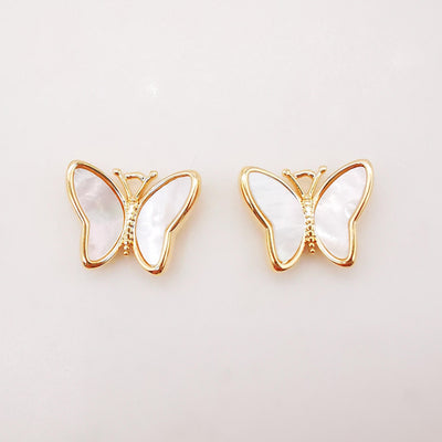 Dainty Butterfly Charm, Mother of Pearl Charm, 16mm, 14K Gold Plated Kawaii Charm for Jewelry Making B007