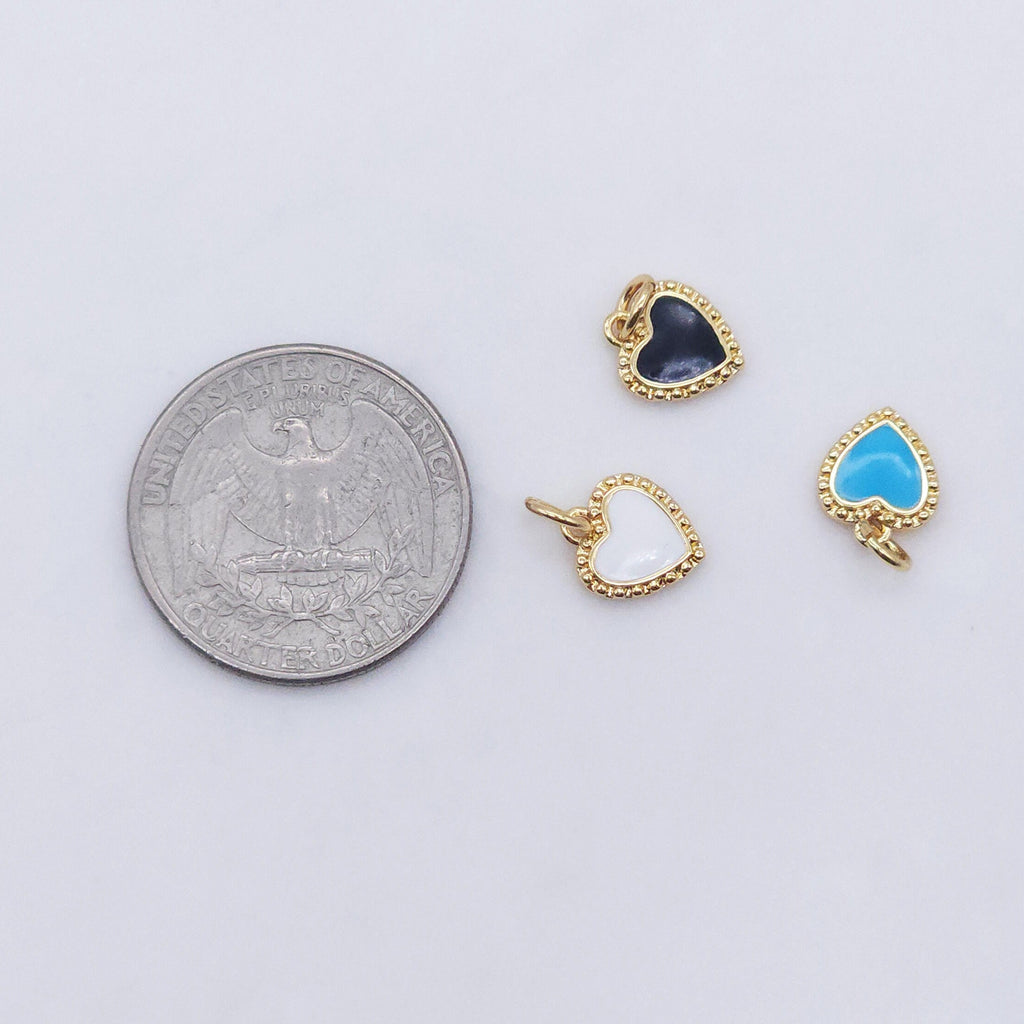 Enamel Heart Charm, 18K Gold Plated Heart Pendant, 10mm, Necklace Bracelet Making Pendant S20596