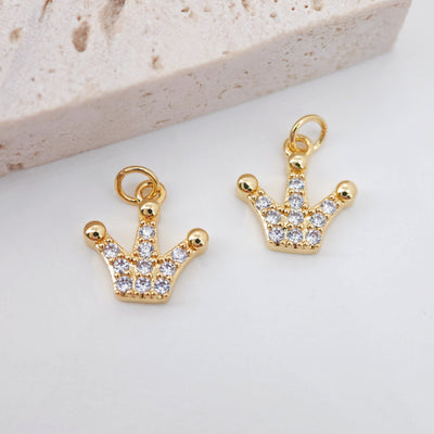 Crown Crystal Pave Charm, CZ Pave Pendant, 18K Gold Plated, Necklace Making Charms, Jewelry Findings S20631