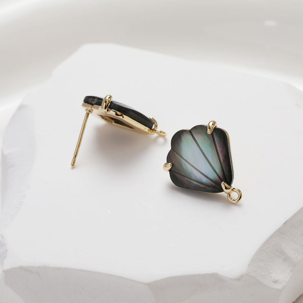 Shell Ear Post With Loop, Scallop Studs, S925 Silver Ear Pin Nickel Free, Gold/Silver Ear Stud, Hypoallergenic Earring Findings GZ224