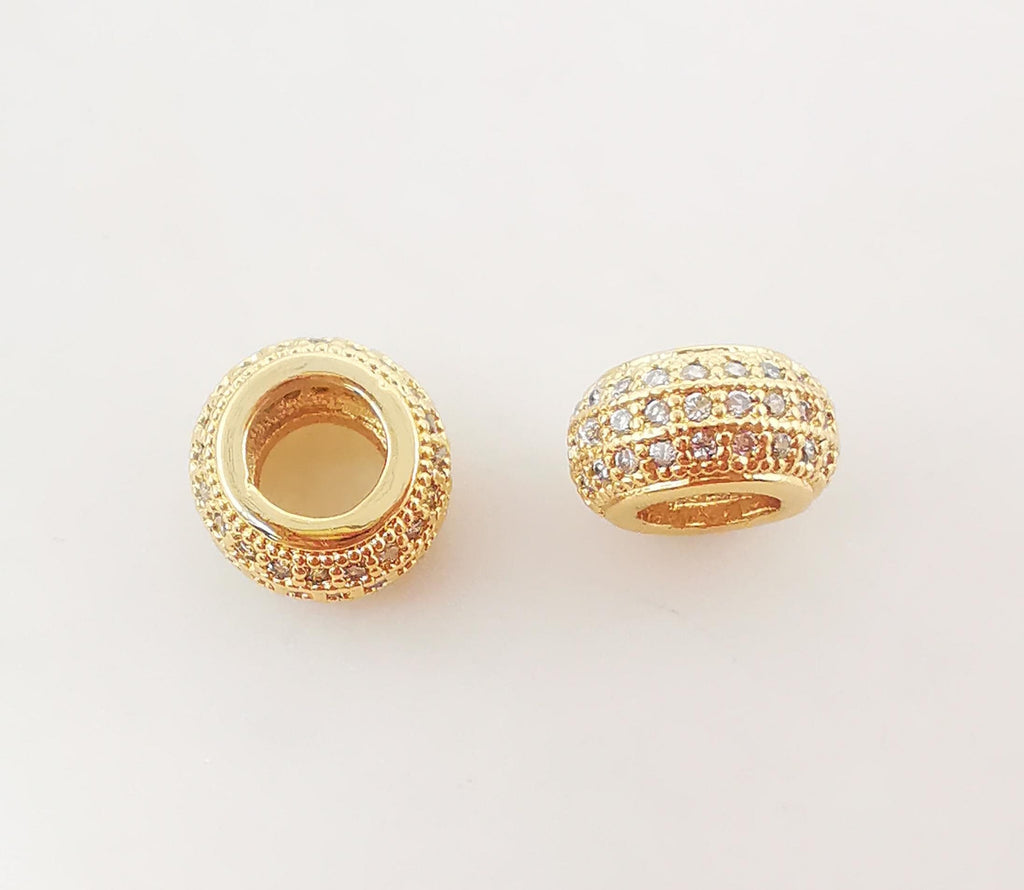 Cuentas espaciadoras cúbicas pavé, redondas, bañadas en oro de 18 quilates, para pulseras y collares, 9,6 x 5,2 mm, accesorio de joyería S1055