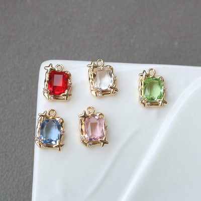 10pcs Rectangular Connector, Cubic Zircon Crystal Pendant, Bracelet Necklace Pendant, 14K Real Gold Plated, Jewelry Findings HL067-F133