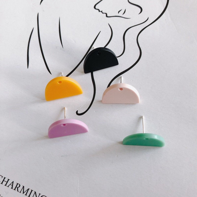 10PCS Acrylic Semi Circle Earring Findings, 5 Colors You Choose, S925 Silver Ear Stick, Nickel Free, Earring Finding MY025