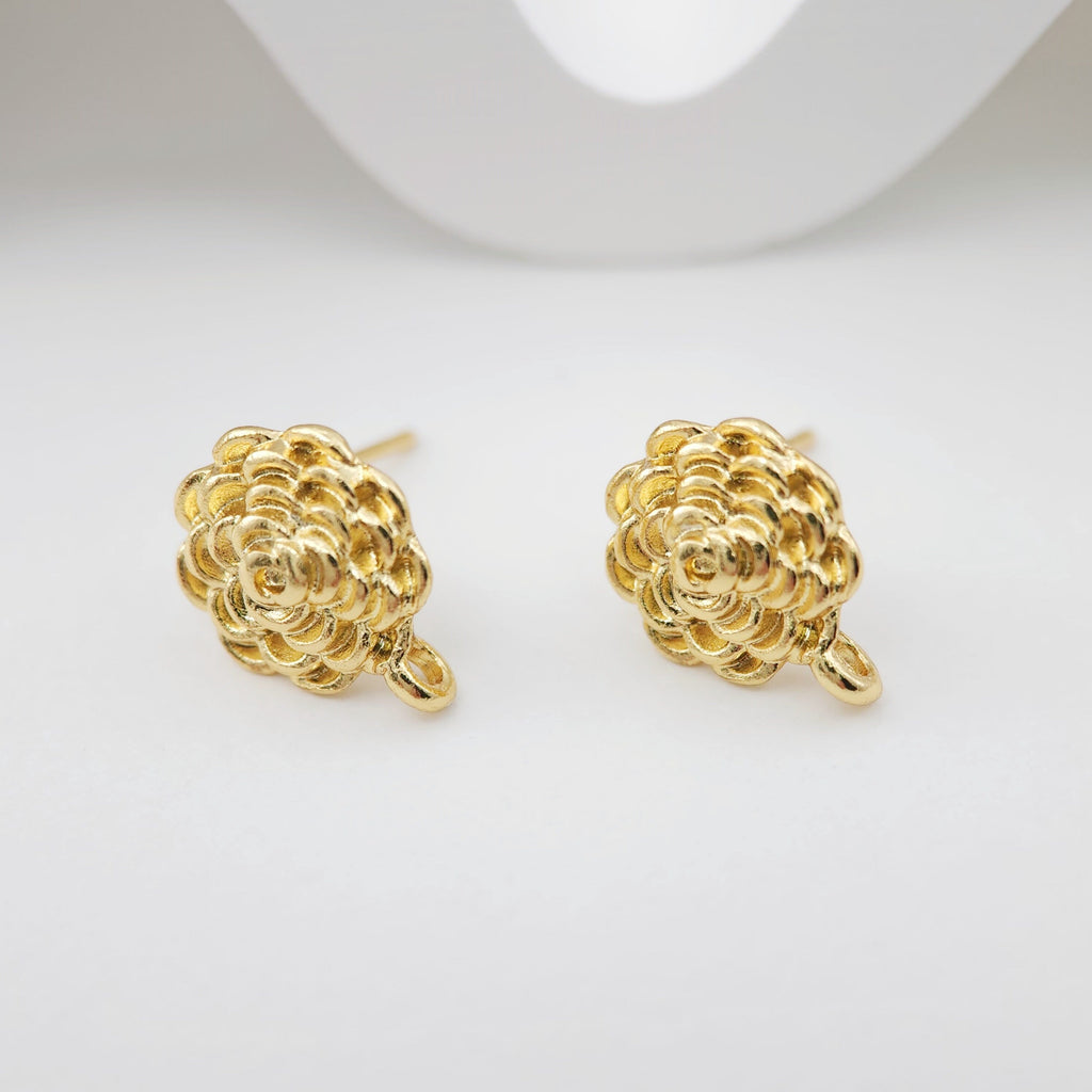 قرط زهرة مع حلقة، قرط مرصع من النحاس الأصفر مطلي بالذهب الحقيقي عيار 18 قيراطًا مع حلقة، خالٍ من النيكل، أداة العثور على الأقراط S1100