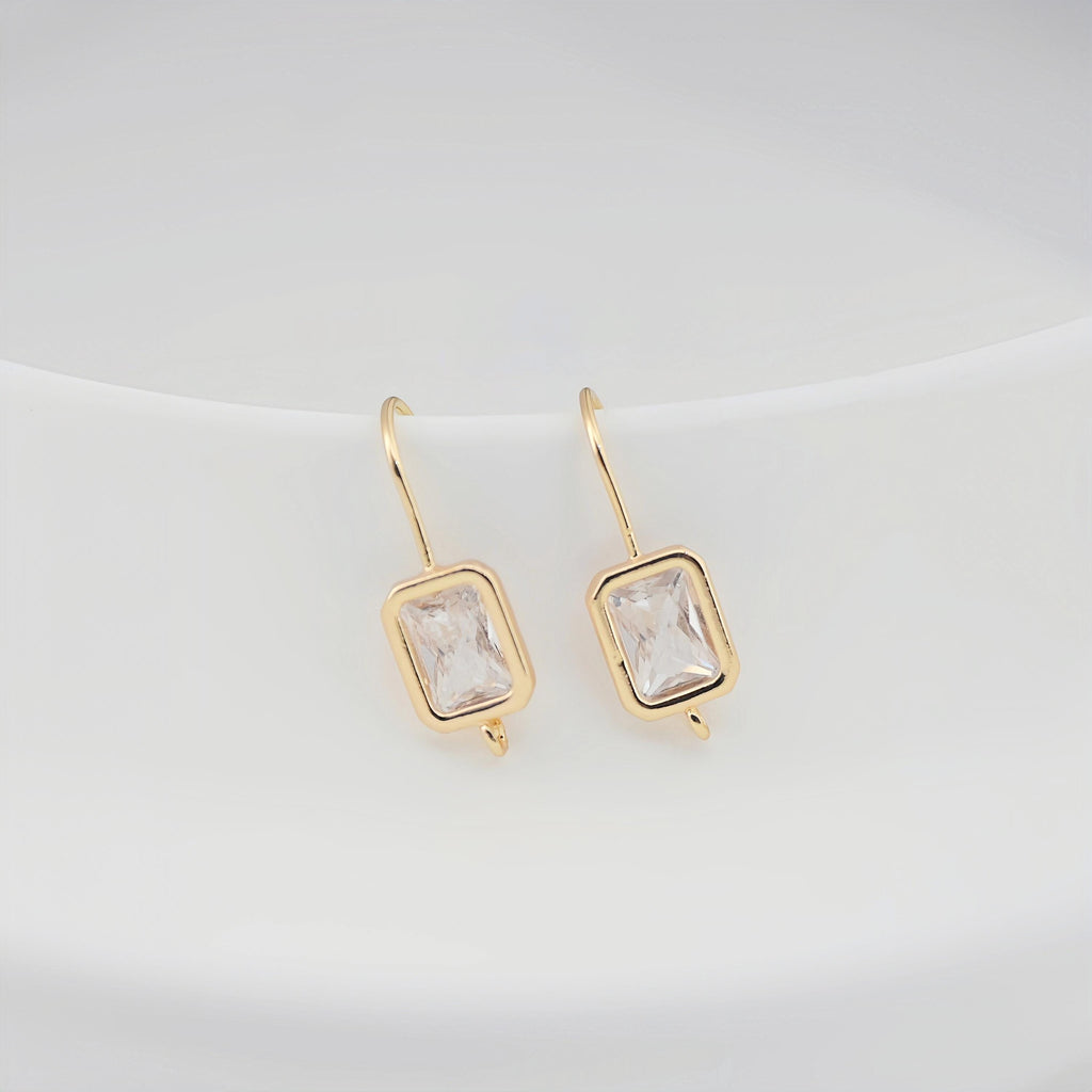 14K Gold Plated Ear Wires, Square Cubic Pave Earring Hooks, Nickel Free, Fish Hooks, Ear Wires for Jewelry Making ZX322