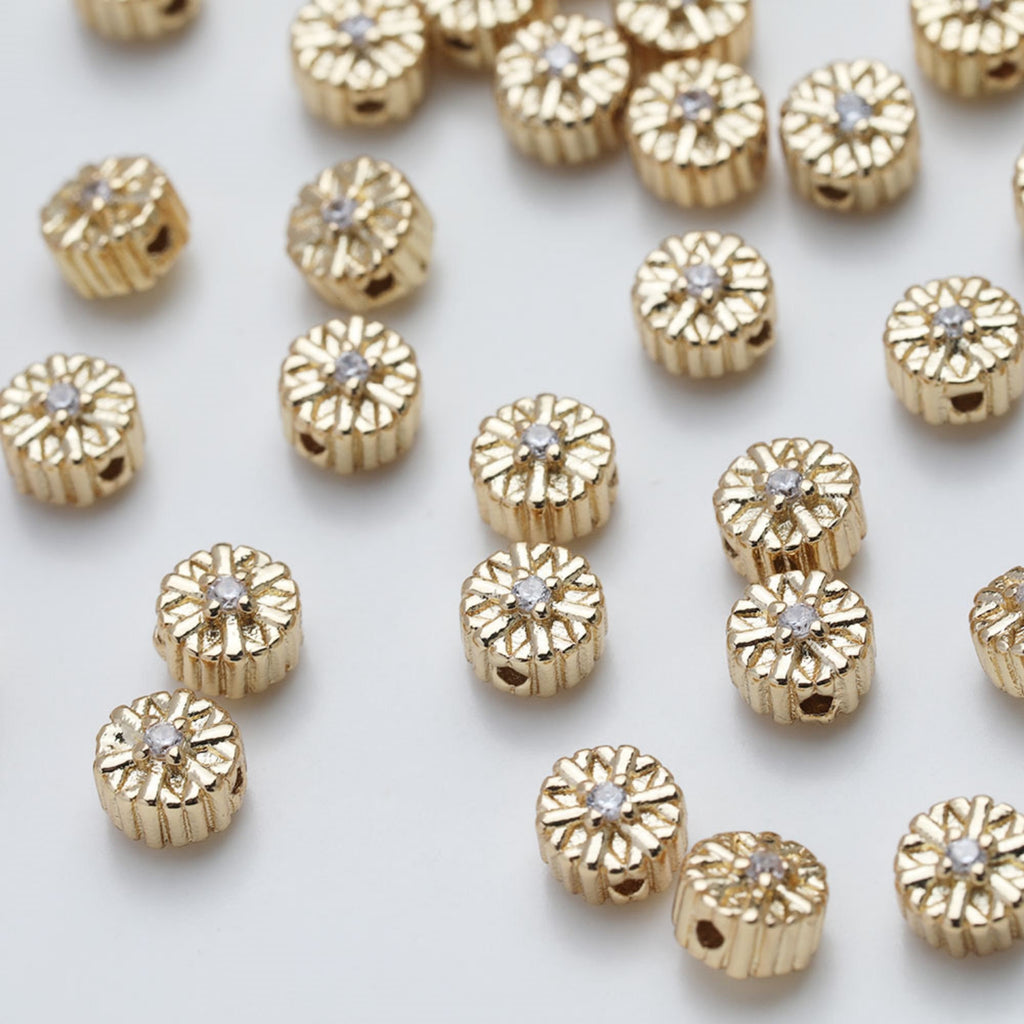 Cuentas espaciadoras de flores, chapadas en oro de 14 quilates, cuentas de flores 3D, delicadas cuentas para hacer aretes, accesorio de joyería GZ530