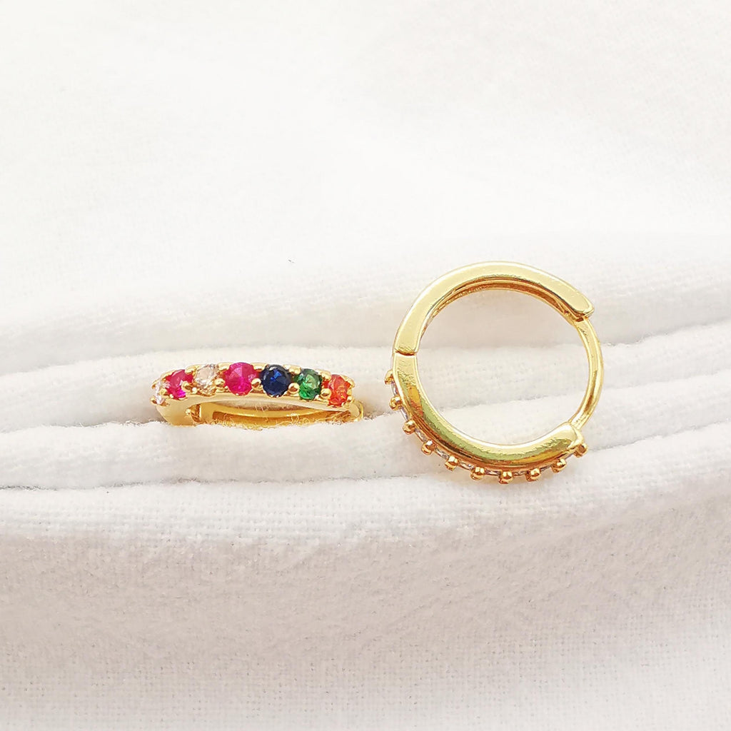 Cubic Ear Hoops Multicolor Pave Crystal , 14mm, 18K Gold Plated Leverback Earrings, Huggie Hoops Earring S1006