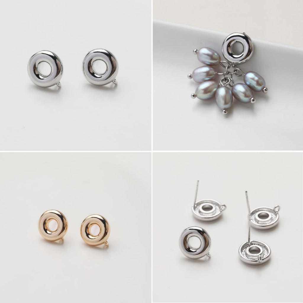Round Geometry Earring Post, S925 Silver Pin, 14K Gold/Silver Plated, Nickel Free Earrings, Irregular Shape Ear Stud with Loop JG067-ZX246
