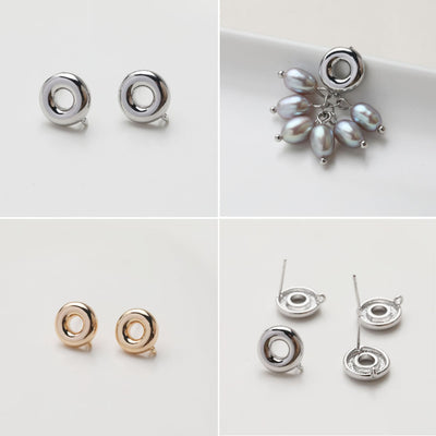 Round Geometry Earring Post, S925 Silver Pin, 14K Gold/Silver Plated, Nickel Free Earrings, Irregular Shape Ear Stud with Loop JG067-ZX246