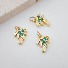 Load image into Gallery viewer, Tree Charms, Coconut, 18K Gold Plated Green Cubic Pave Charms, Fruit Plants Pendant, Necklace Charms S891