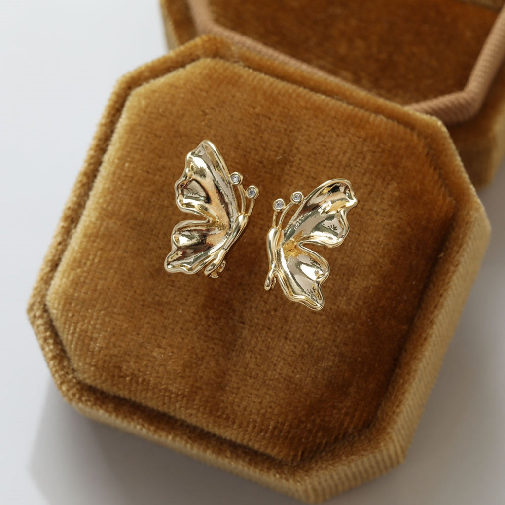 مشبك أذن على شكل فراشة، دبوس أذن من الفضة الاسترلينية عيار 925، خالٍ من النيكل، أقراط أذن، أقراط مرصعة مطلية بالذهب عيار 14 قيراطًا BB124