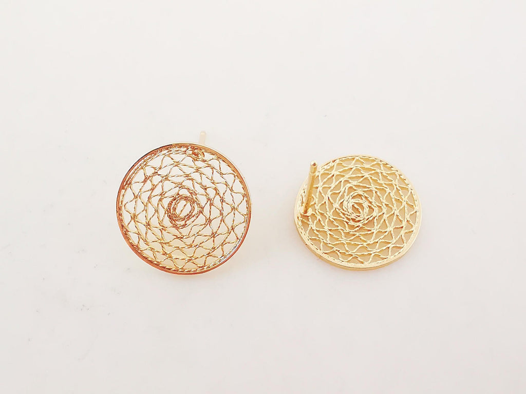 4pcs Round Mesh Earring Post , 18K Gold Circel Stud Earring, S925 Silver Ear Pin, Nickel Free, Earring Making Findings ZX014