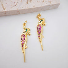 Load image into Gallery viewer, Bird Charm, CZ Pave Pendant, Woodpecker, Flamingo Pendant, 18K Gold Plated, Necklace Making Charm, Jewelry Findings S20318