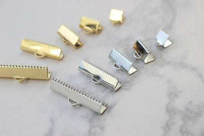 10pcs Ribbon Crimp End Caps, Ribbon Pinch Clasp 14K Gold Plated, 6mm,10mm,13mm,20mm,25mm, Jewellery Making Findings ZZ064