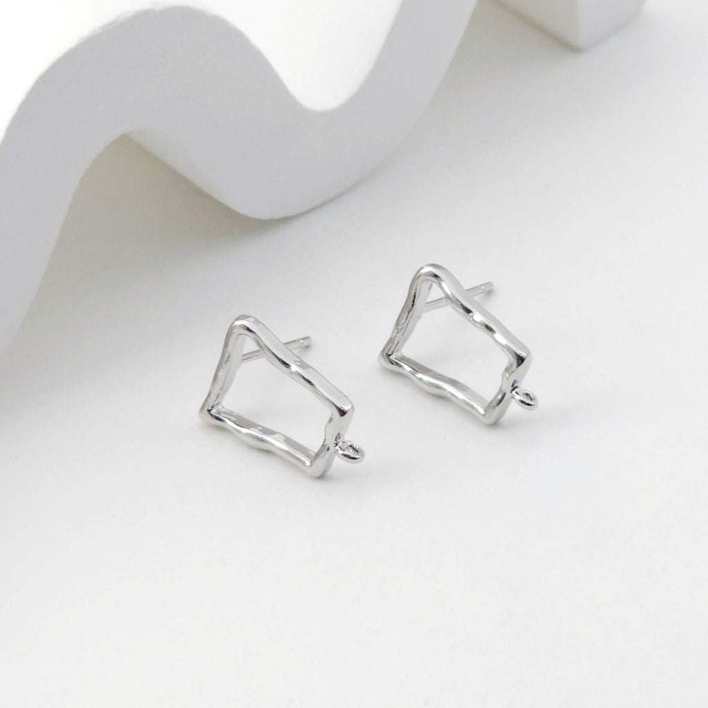 18K Gold Irregular Quad Earring Post With Loop, S925 Silver Pin, Stud Earring Nickel Free, 14*10mm, Hypoallergenic Earring Findings D0230