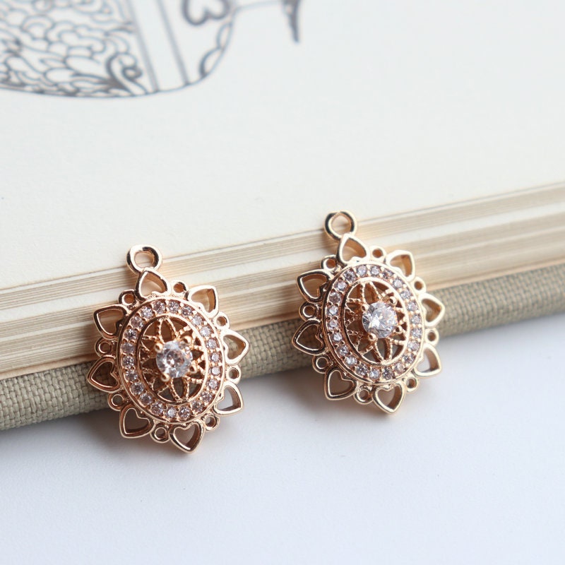 5pcs CZ Pave Boho Oval Charm, Cubic Zircon Crystal Pendant, Bracelet Necklace Pendant, 14K Real Gold Plated, Jewelry Findings JY055-F079