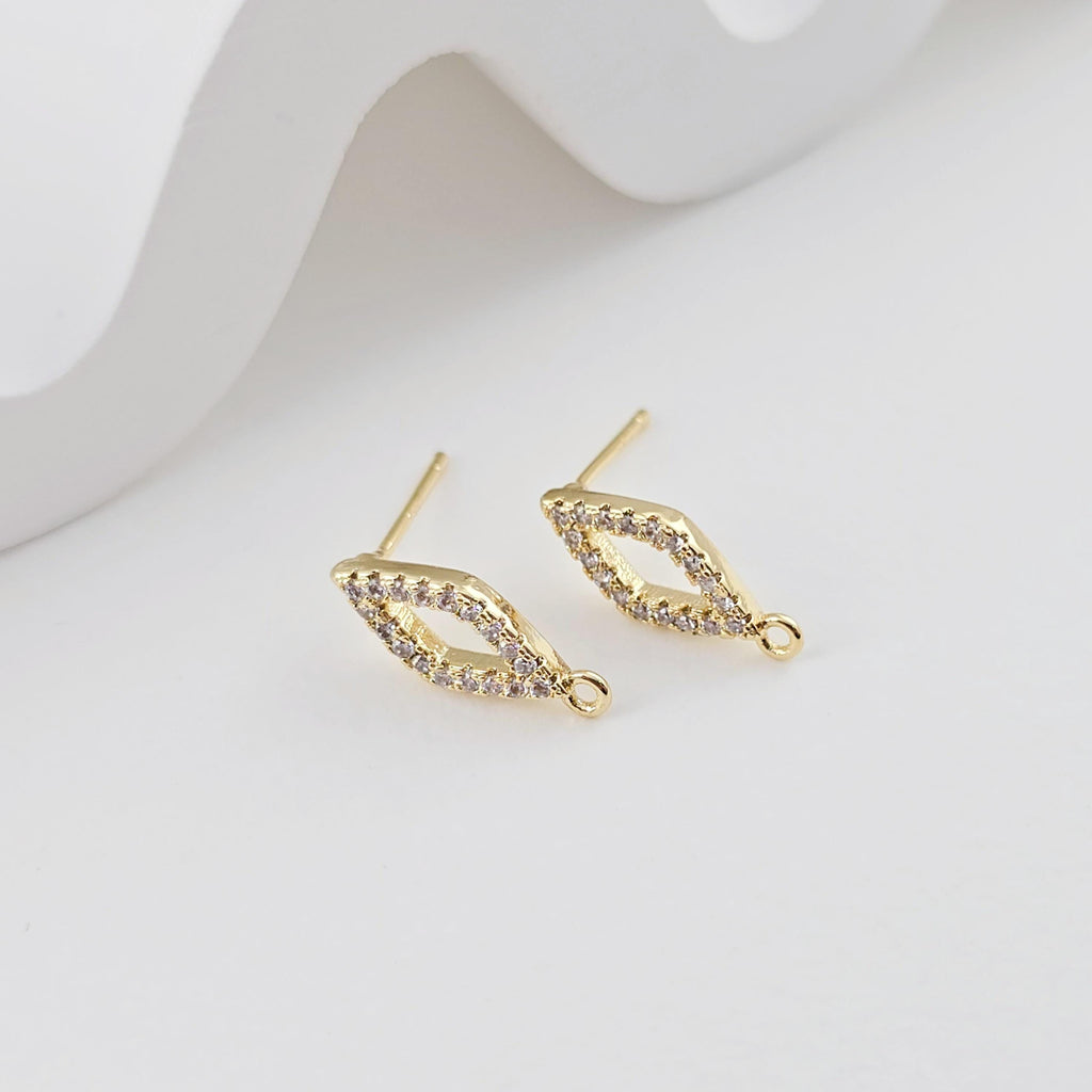 أقراط على شكل معين من الزركونيوم المكعب، مطلية بالذهب، مزودة بحلقة، مضادة للحساسية، مصنوعة يدويًا، أدوات صنع أقراط بنفسك D0279